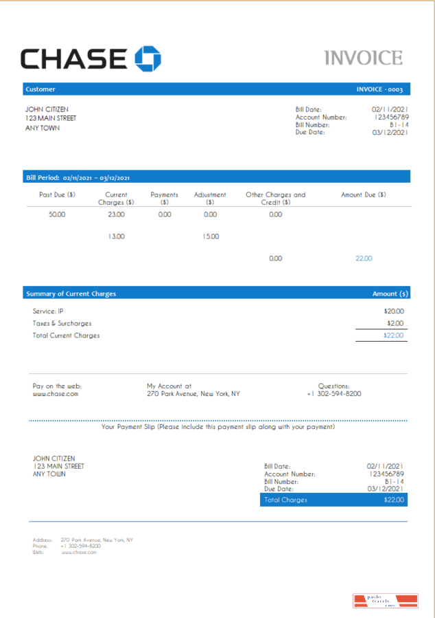USA Chase invoice PSD template